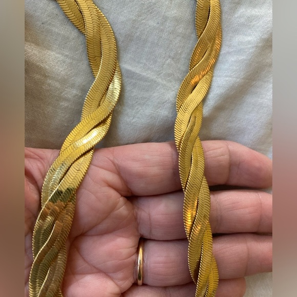 Braided Flat Chain‎ Gold Tone Vintage Necklace - Picture 6 of 7